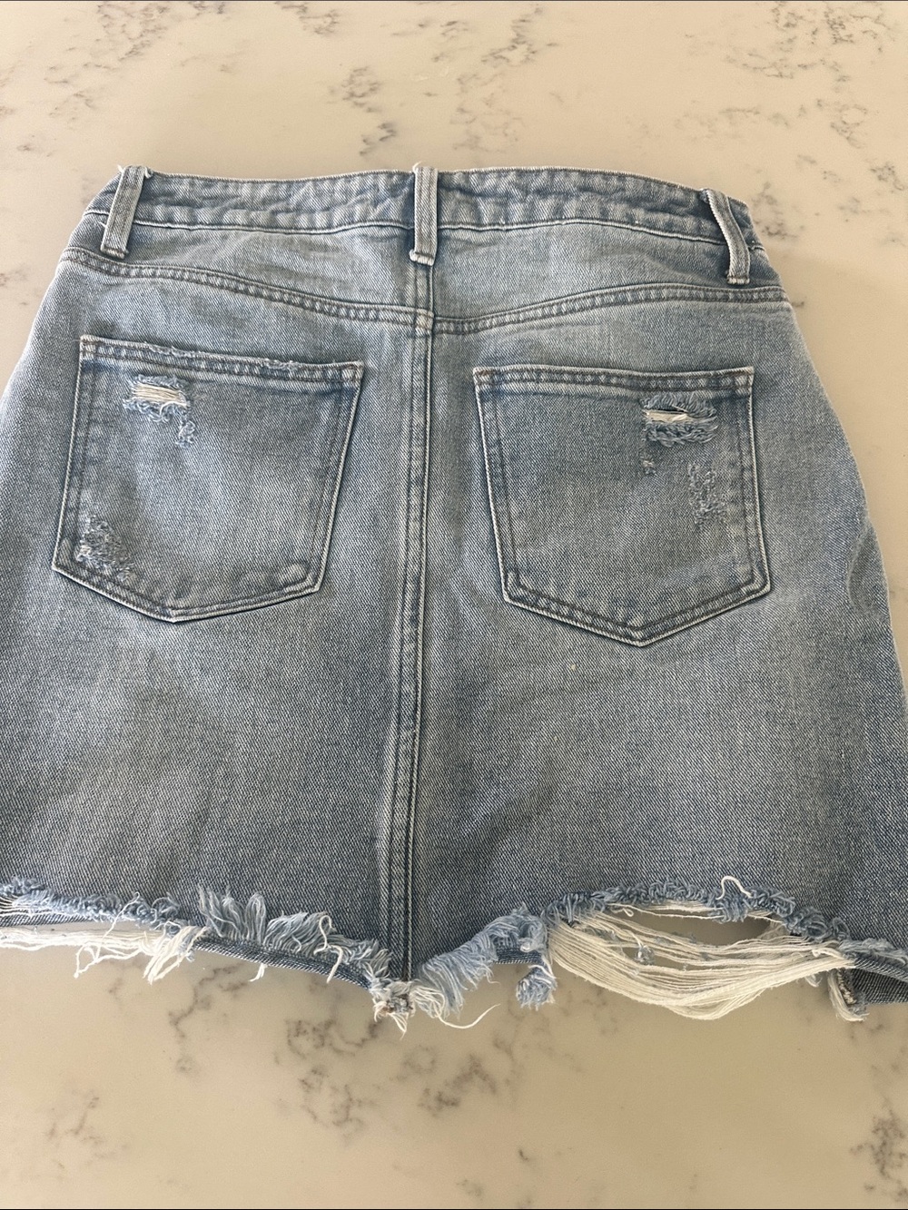 Distressed Light Blue Denim Mini Skirt - Picture 6 of 13